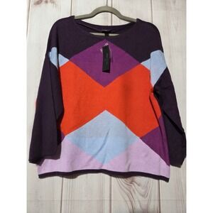Worthington‎ Womens Geometric Intarsia Button Back Sweater Purple Orange Medium